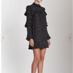 $624 New Frame Diamond Ruffle‎ stars silk black white Shift dress women's M